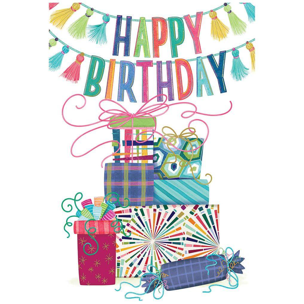 Colorful gift pile birthday card from Pictura's Everyday Cards collection, featuring cheerful illustrations of wrapped presents.